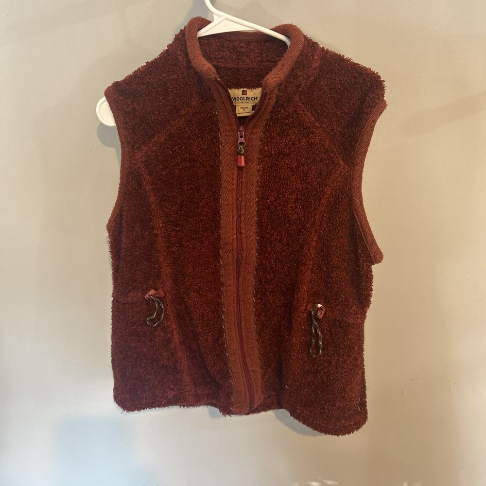 Woolrich Womans Full Zip Fleece Vest Size M Black Cherry Heather Sleeveless VTG